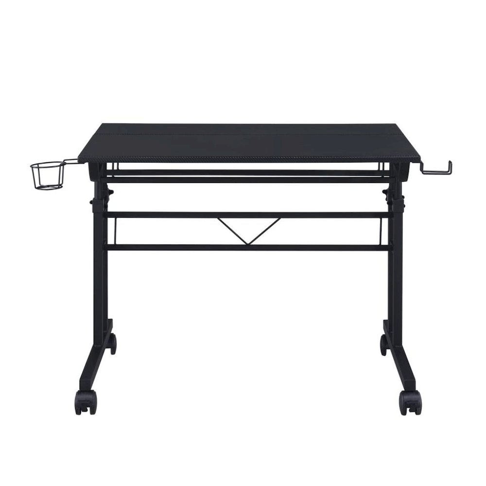 Black Adjustable Desk with Wheels, Computer and Office Table with Storage