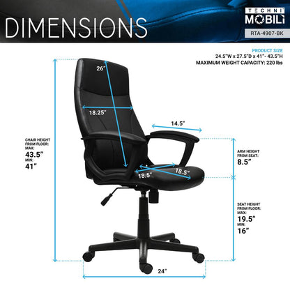 Medium Back Executive Office Chair. Color: Black
