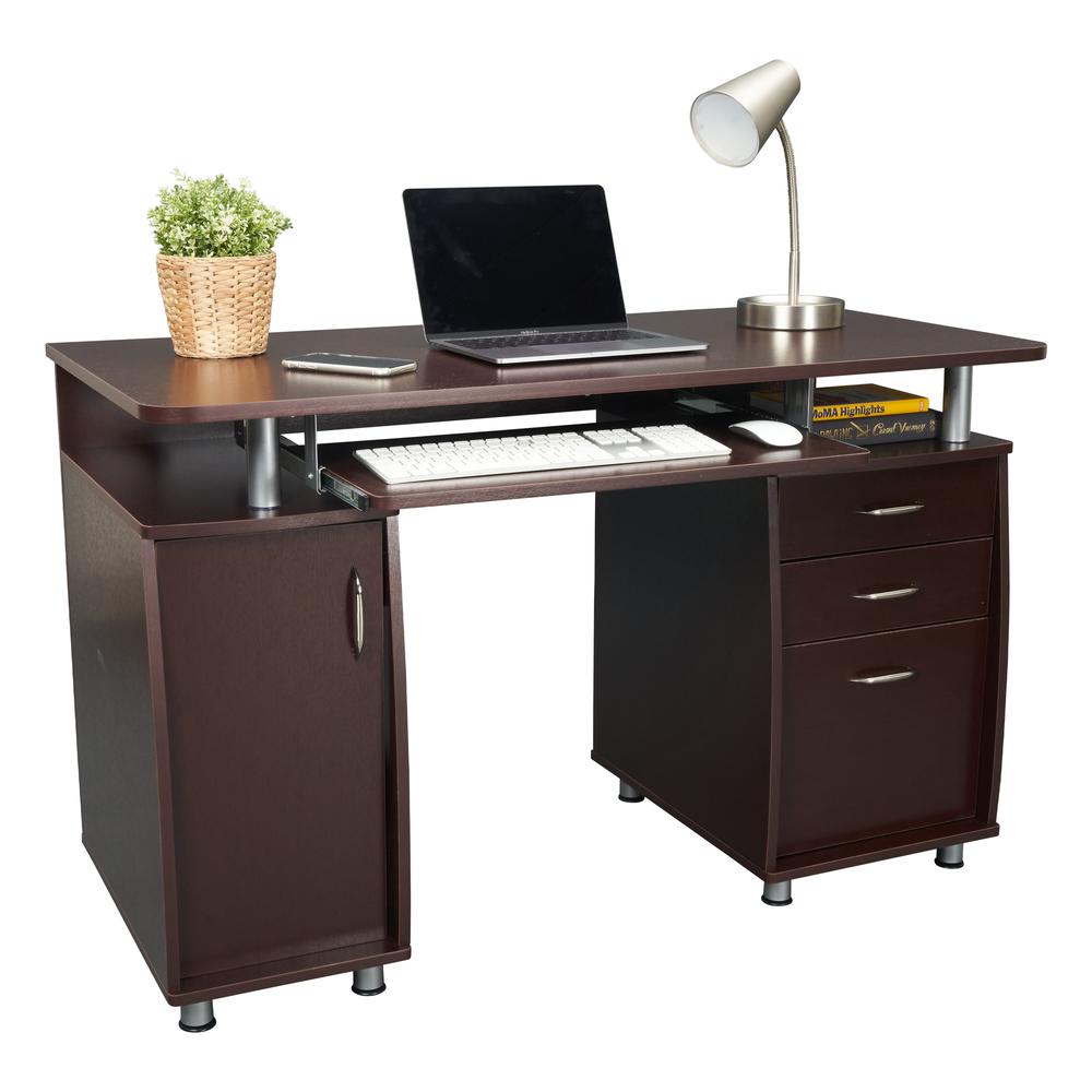 Complete Workstation Computer Desk with Storage. Color: Chocolate