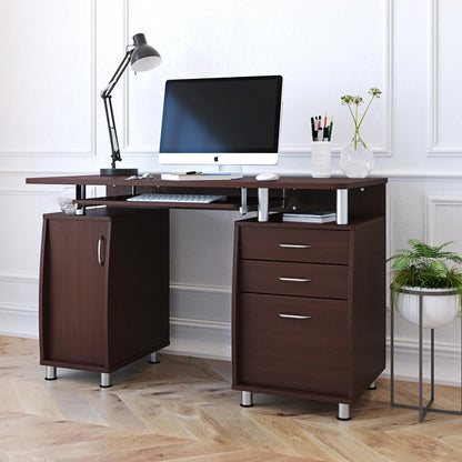 Complete Workstation Computer Desk with Storage. Color: Chocolate