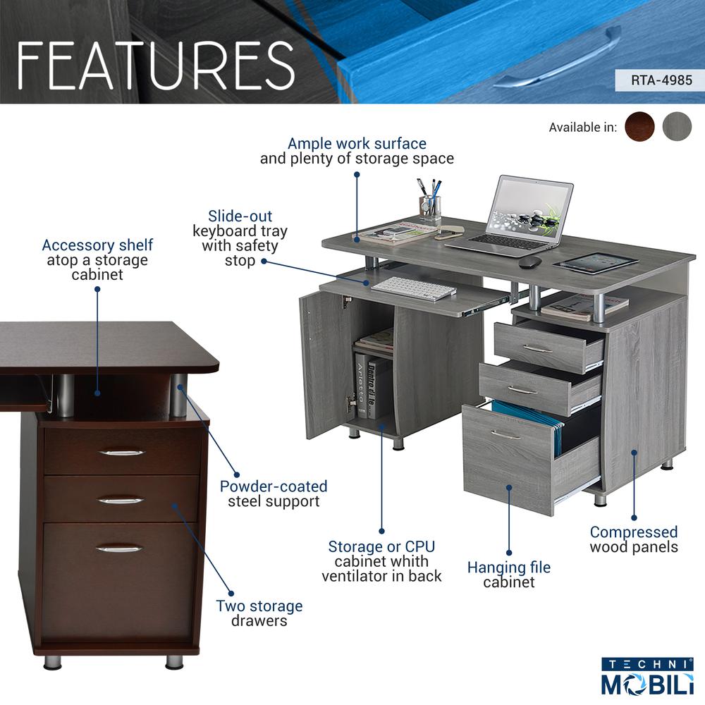 Complete Workstation Computer Desk with Storage. Color: Chocolate