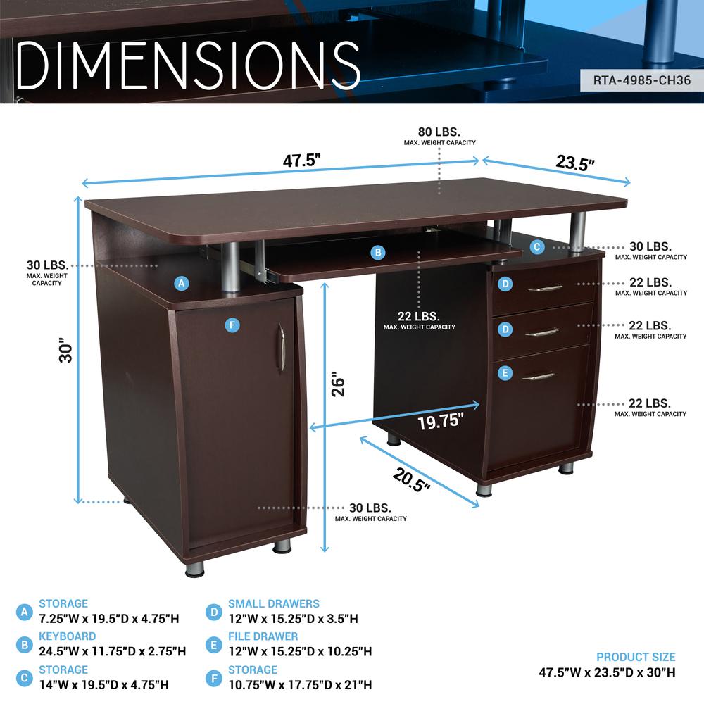 Complete Workstation Computer Desk with Storage. Color: Chocolate