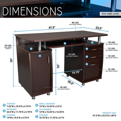 Complete Workstation Computer Desk with Storage. Color: Chocolate