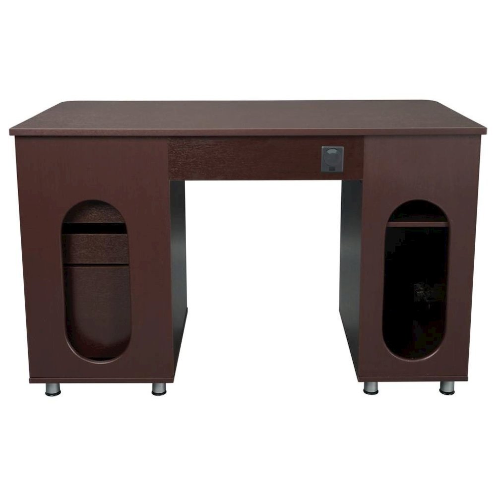 Brown Home Office Desk with Storage 2 Drawers, Keyboard Shelf, 2 Cabinets