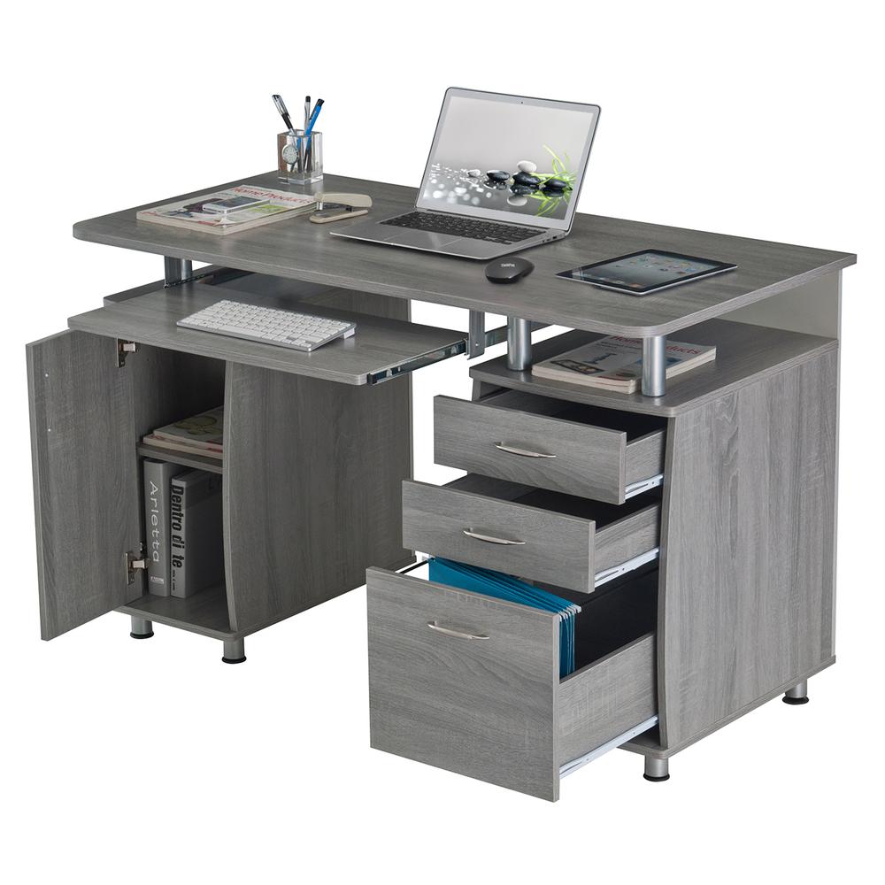 Techni Mobili Complete Workstation Computer Desk with Storage - Grey