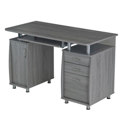 Gray Home Office Desk with Storage 2 Drawers, Keyboard Shelf, 2 Cabinets
