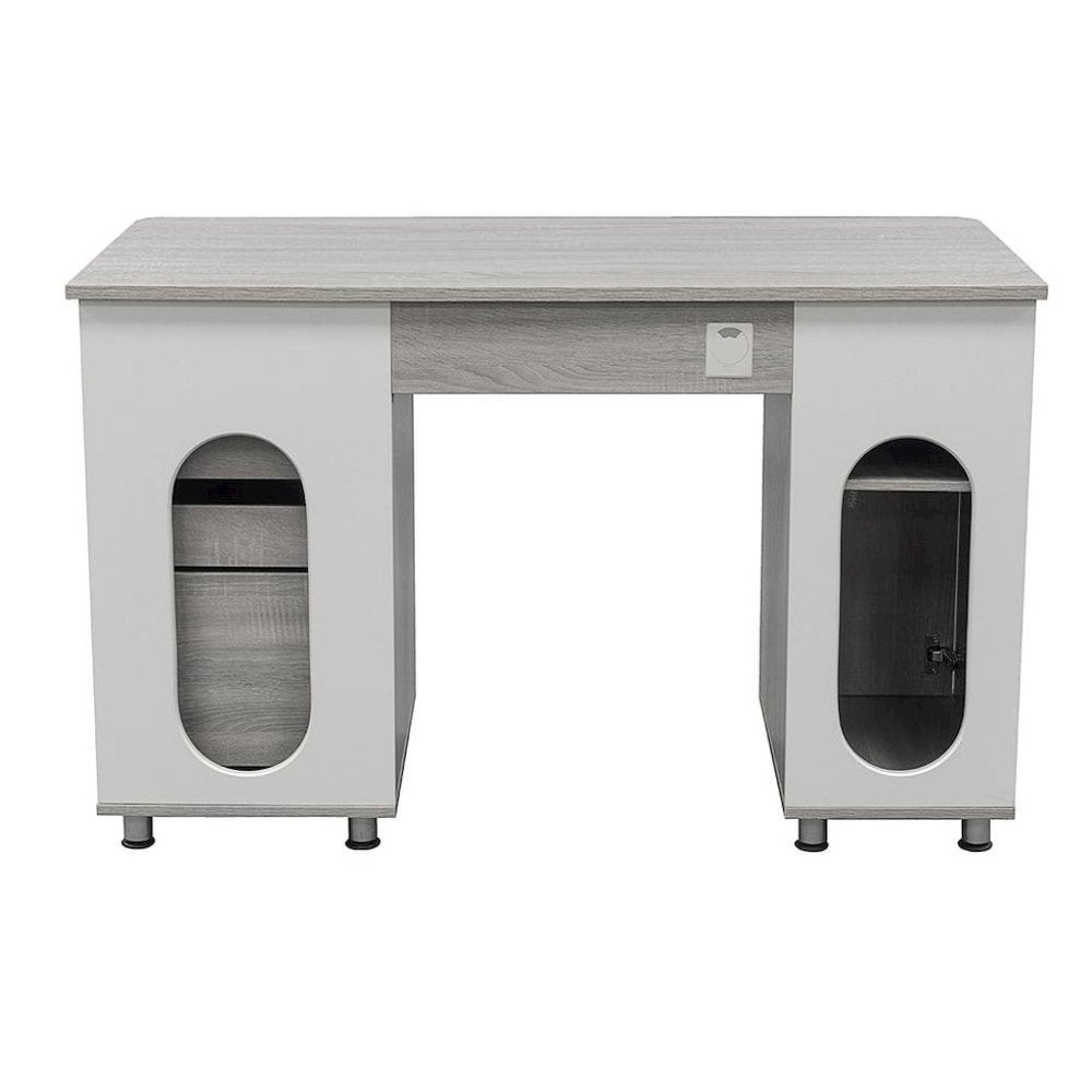Gray Home Office Desk with Storage 2 Drawers, Keyboard Shelf, 2 Cabinets