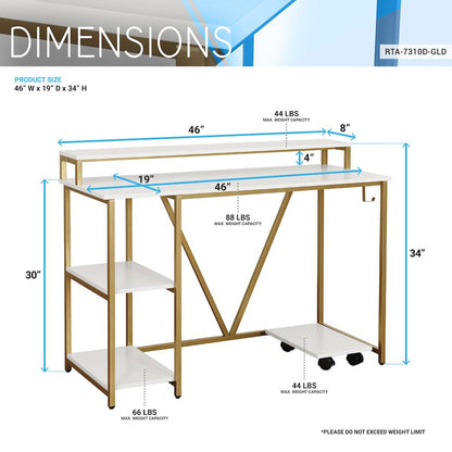 Techni Mobili Industrial Writing Desk, Gold