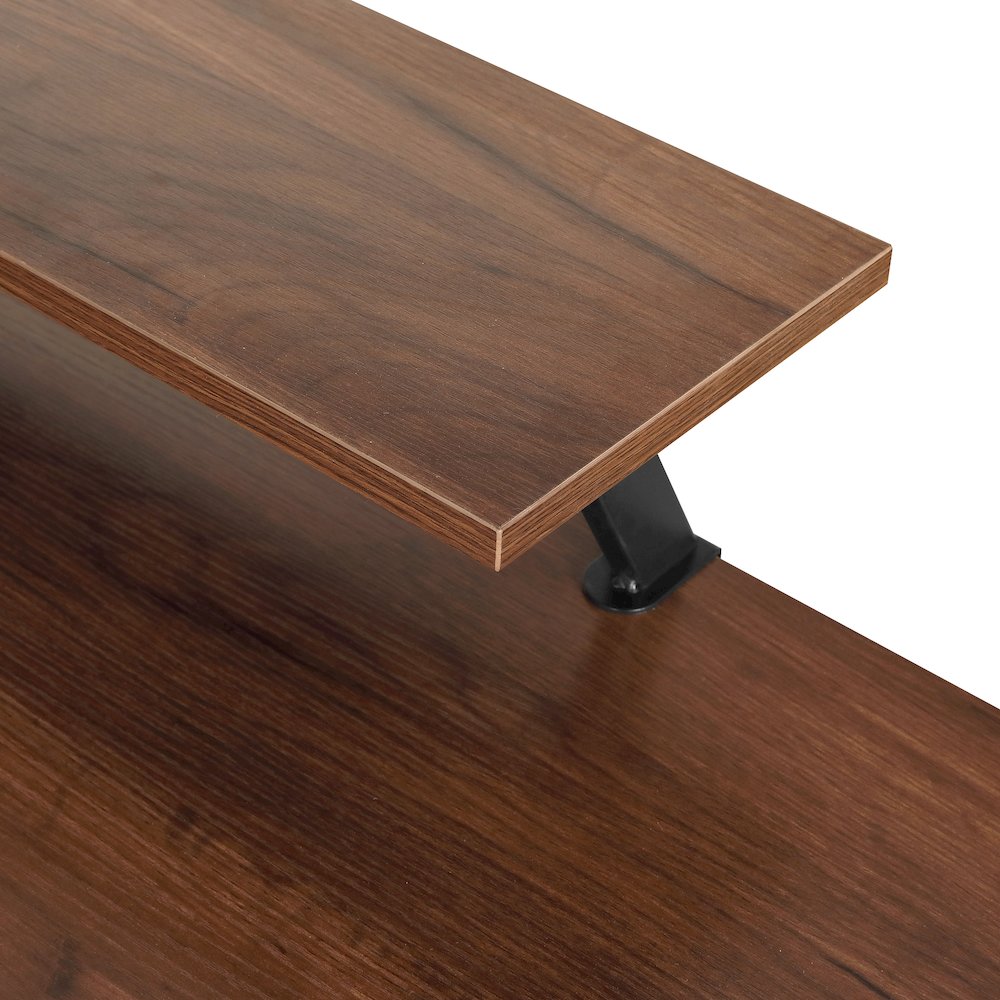 Techni Mobili L-Shape Industrial Desk with storage shelves, Walnut