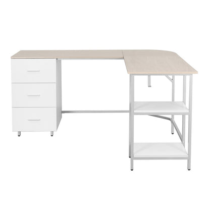 Techni Mobili L-Shape Home Office Two-Tone Desk with Storage, Sand