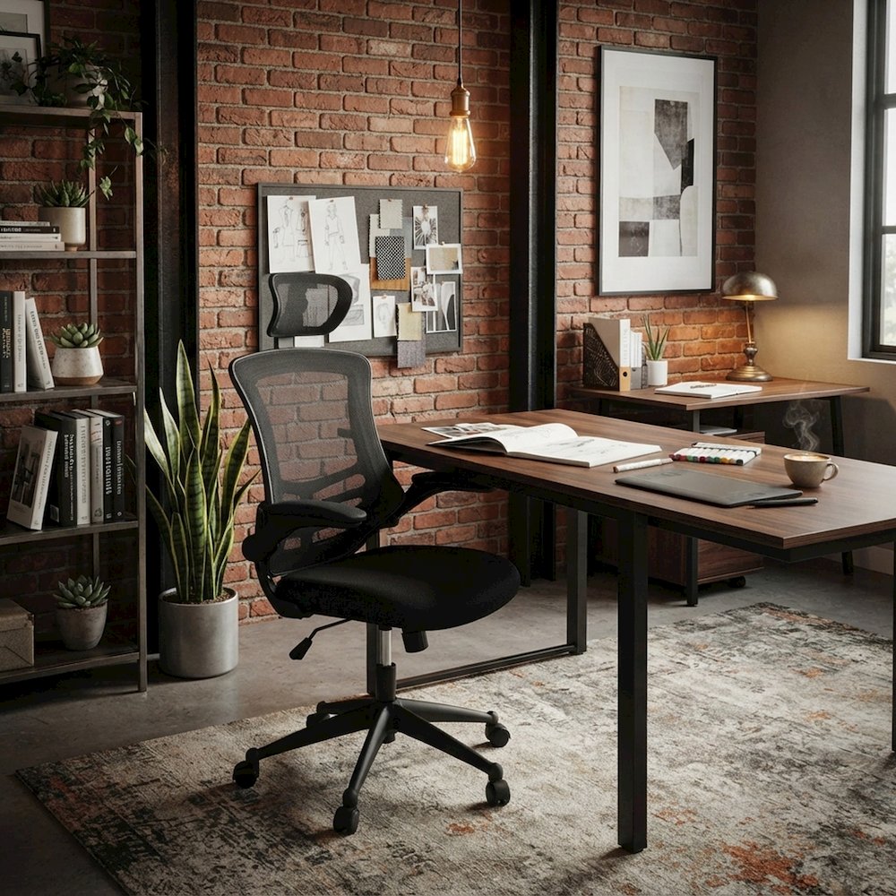 Bison Office, Flip-Up Armrests and Headrest, Black
