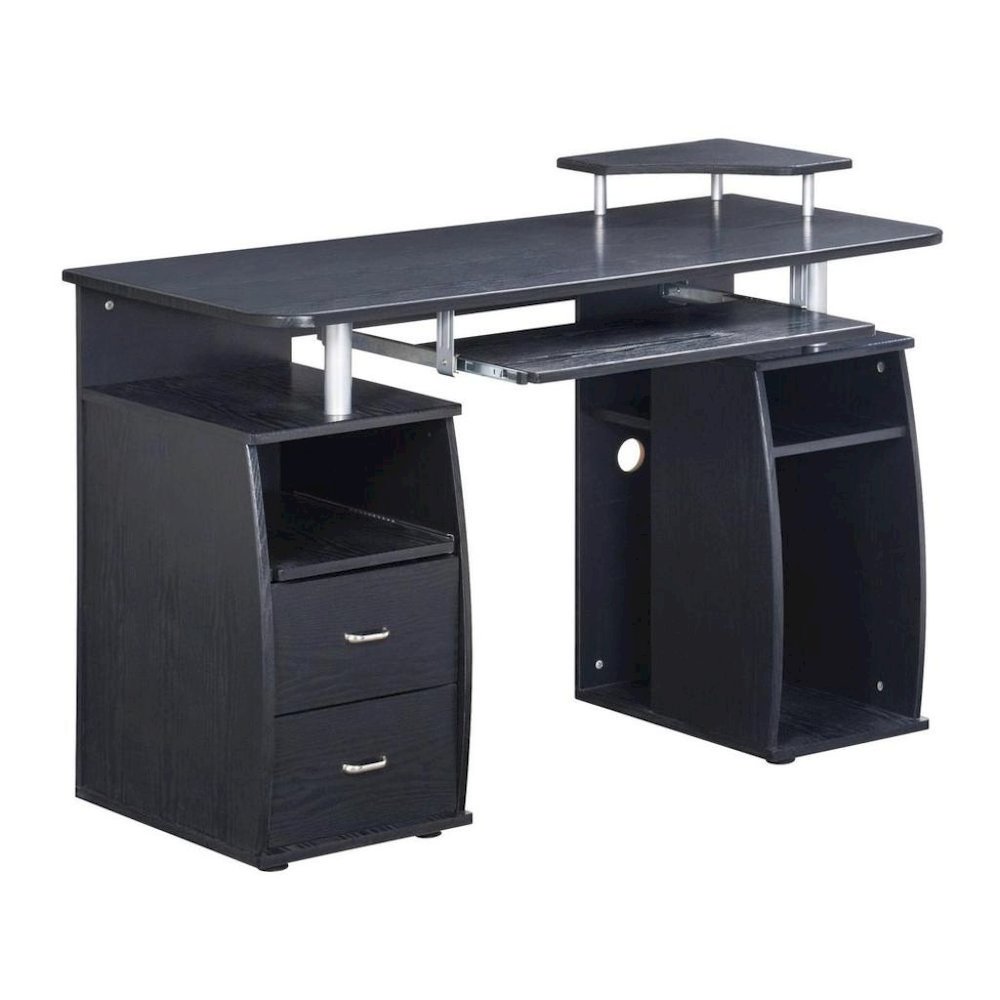 Brown Office Desk with Storage, Writing Wood Desk with 2 Drawers, Shelves