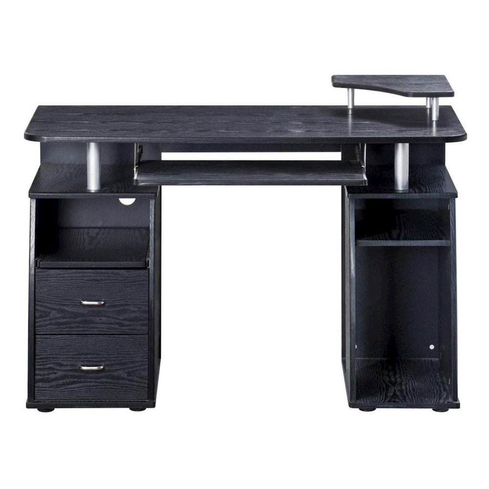 Brown Office Desk with Storage, Writing Wood Desk with 2 Drawers, Shelves