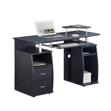 Brown Office Desk with Storage, Writing Wood Desk with 2 Drawers, Shelves