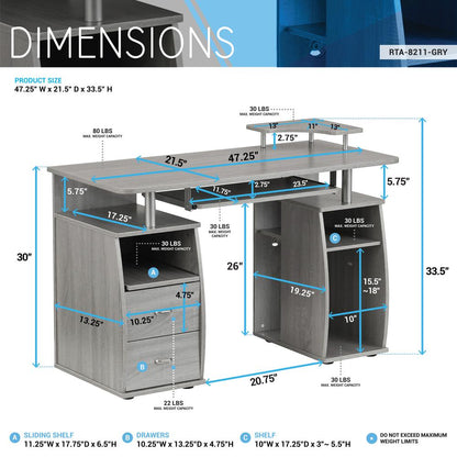 Complete Computer Workstation Desk With Storage, Gray