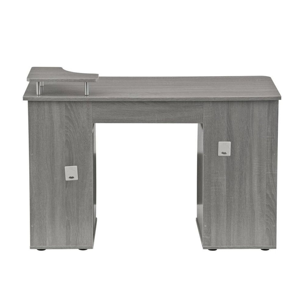 Gray Office Desk with Storage, Writing Wood Desk with 2 Drawers, Shelves