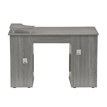 Gray Office Desk with Storage, Writing Wood Desk with 2 Drawers, Shelves