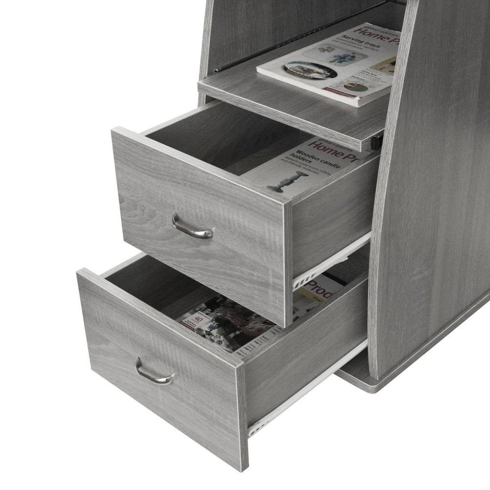 Gray Office Desk with Storage, Writing Wood Desk with 2 Drawers, Shelves