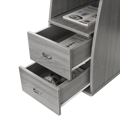 Gray Office Desk with Storage, Writing Wood Desk with 2 Drawers, Shelves