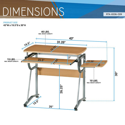 Compact Computer Desk With Side Shelf And Keyboard Panel. Color: Cherry