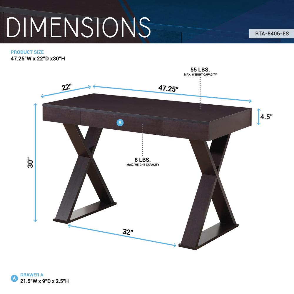 Trendy Writing Desk with Drawer. Color: Espresso