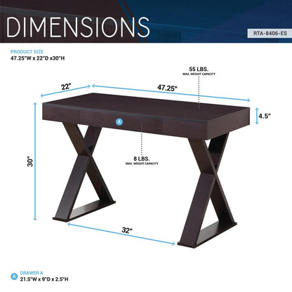 Trendy Writing Desk with Drawer. Color: Espresso