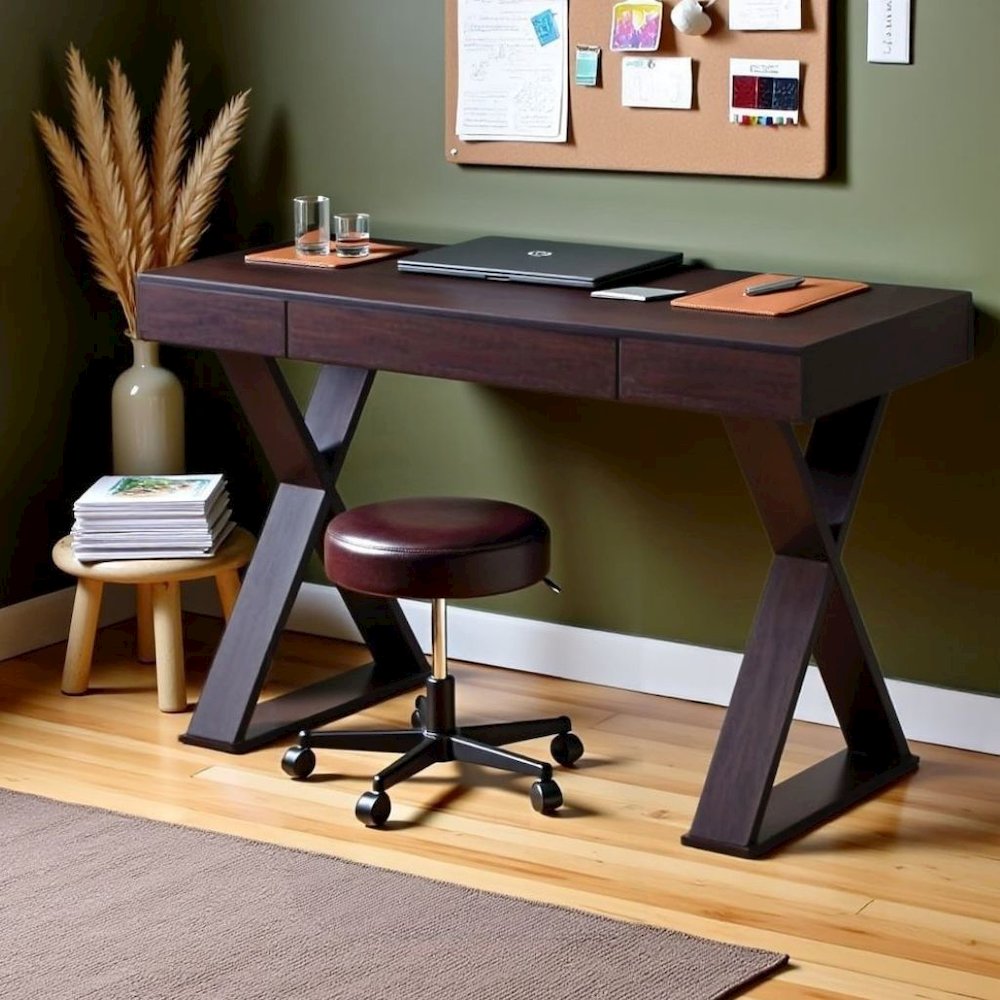 Espresso Brown Desk With Drawer, Modern Wood Table For Home Office Use