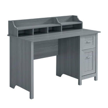 Wood Desk with Drawer, Door and 6 Shelves, Gray Office Writing Desk with Storage