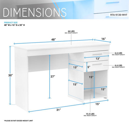 Techni Mobili Home Office Workstation with Storage, White