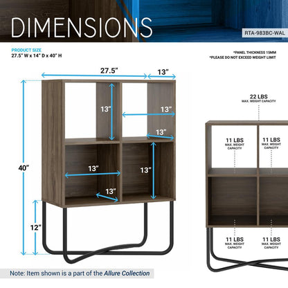 Techni Mobili Modern Geometric Bookcase, Walnut