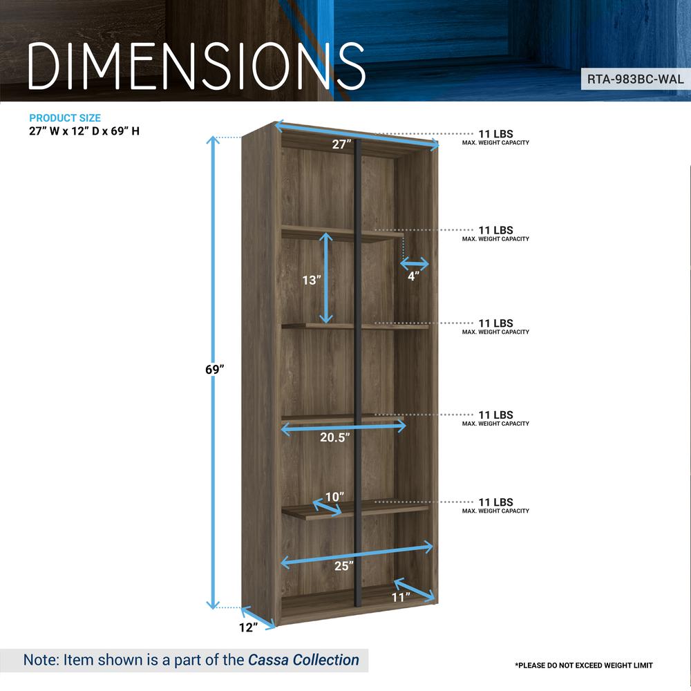 Techni Mobili Standard 5-Tier wooden bookcase, Walnut