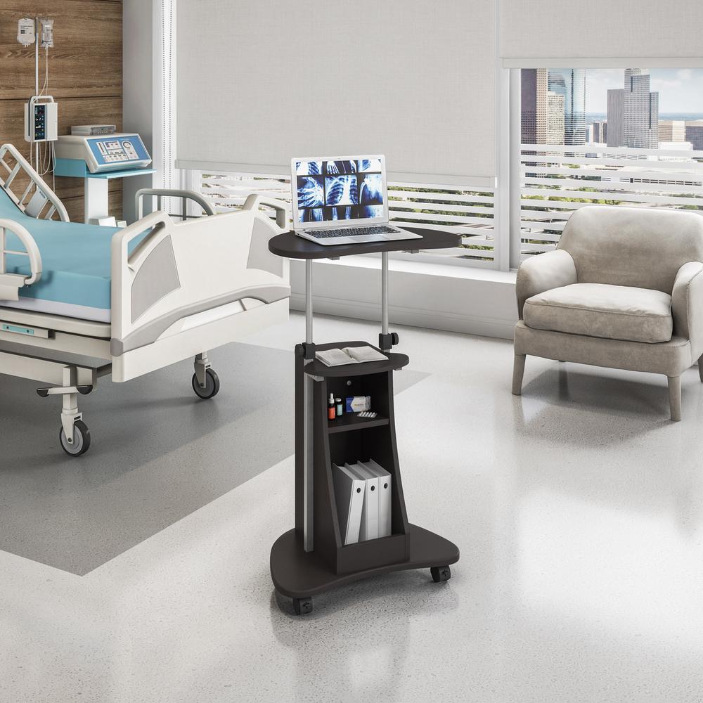 Rolling Adjustable Height Laptop Cart With Storage. Color: Graphite