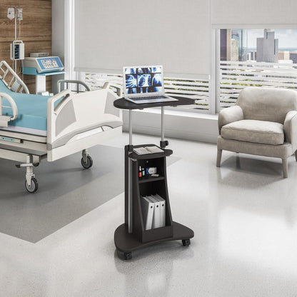 Rolling Adjustable Height Laptop Cart With Storage. Color: Graphite