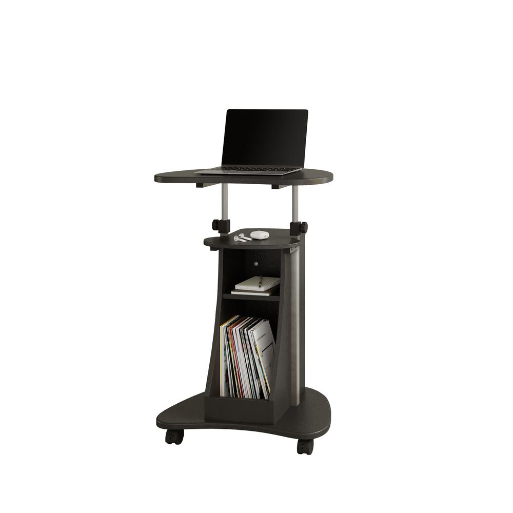 Rolling Adjustable Height Laptop Cart With Storage. Color: Graphite