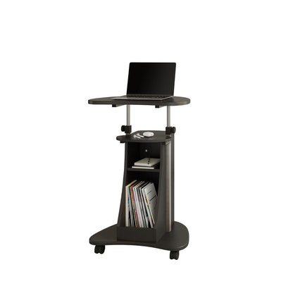 Rolling Adjustable Height Laptop Cart With Storage. Color: Graphite
