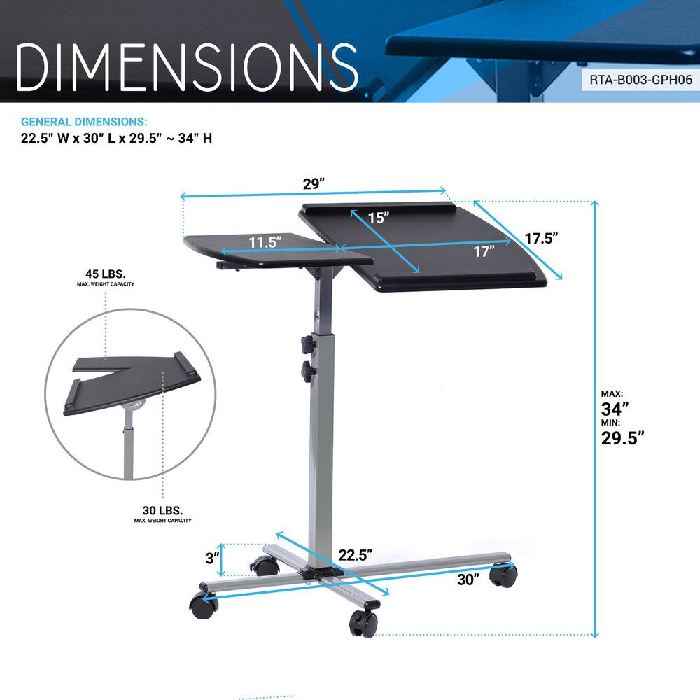Rolling Adjustable Laptop Cart. Color: Graphite