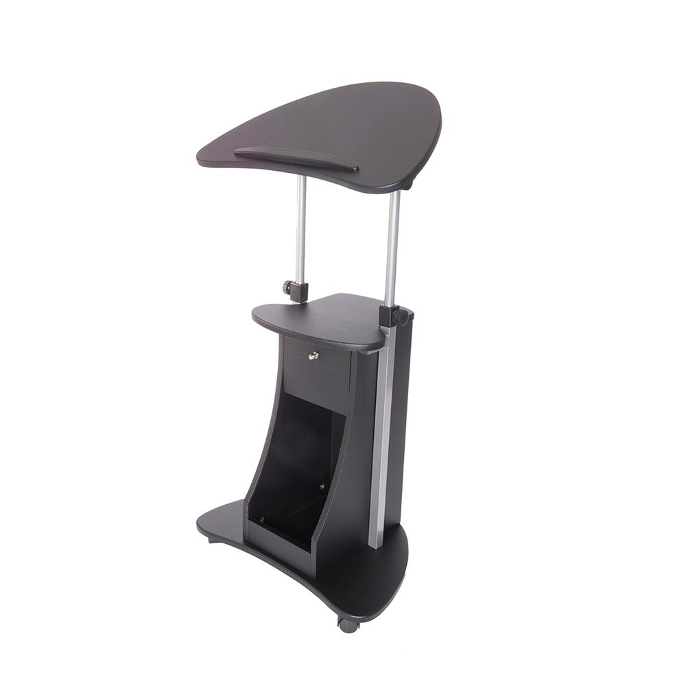 Rolling Adjustable Laptop Cart With Storage. Color: Black