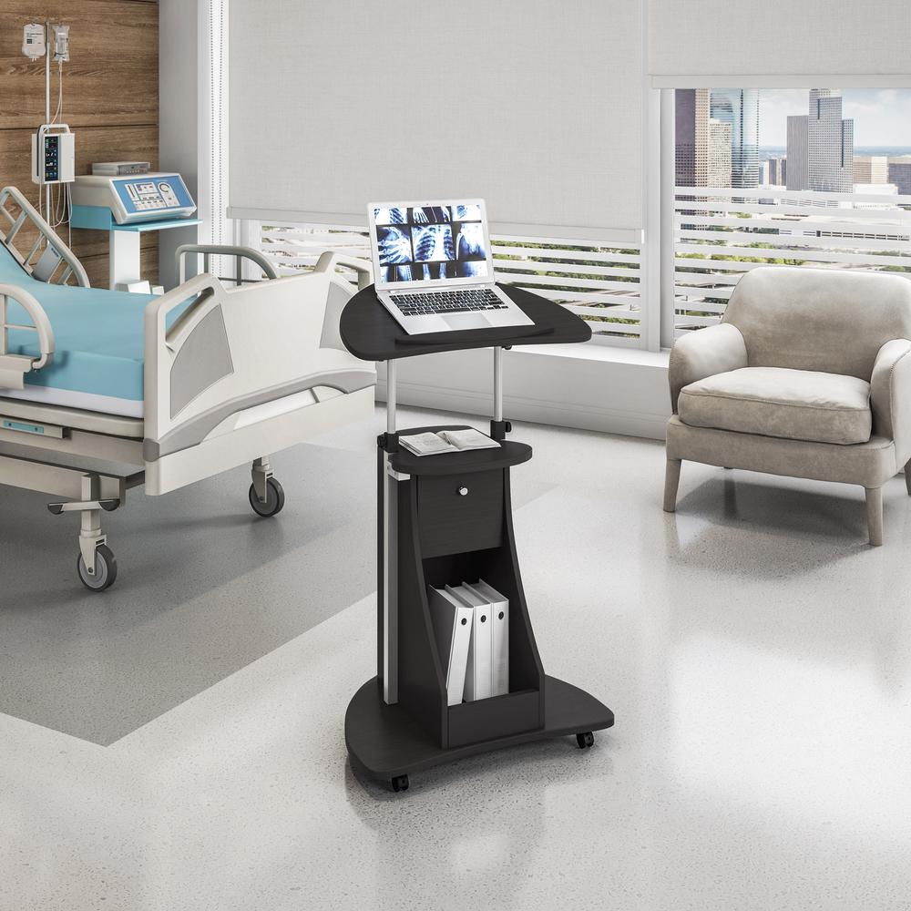 Rolling Adjustable Laptop Cart With Storage. Color: Black