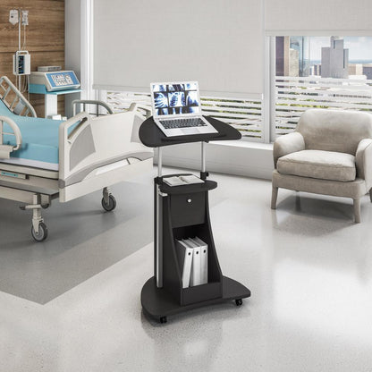 Rolling Adjustable Laptop Cart With Storage. Color: Black