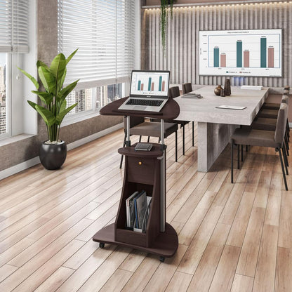 Rolling Adjustable Laptop Cart With Storage. Color: Chocolate