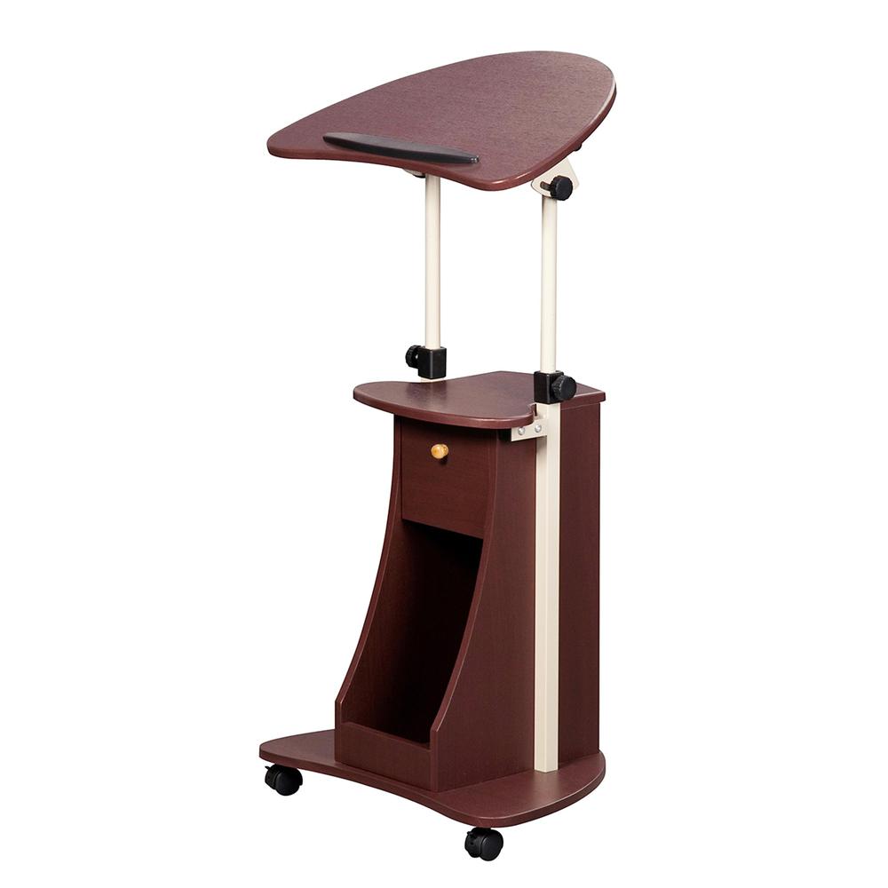 Rolling Adjustable Laptop Cart With Storage. Color: Chocolate