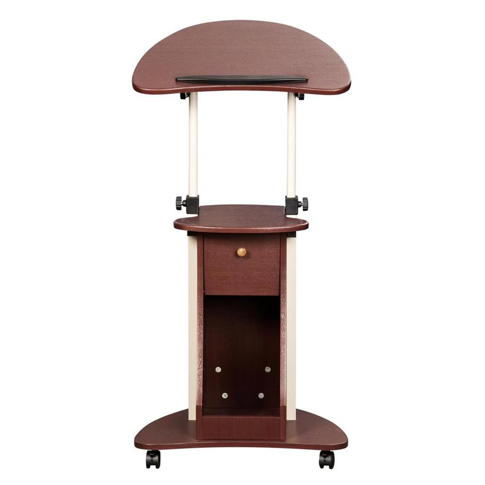 Rolling Adjustable Laptop Cart With Storage. Color: Chocolate