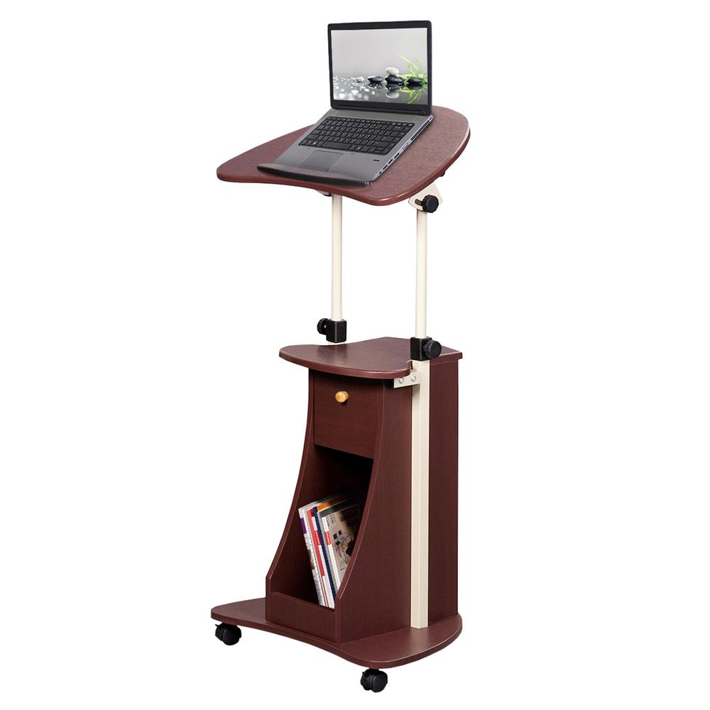 Rolling Adjustable Laptop Cart With Storage. Color: Chocolate