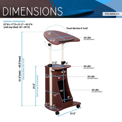 Rolling Adjustable Laptop Cart With Storage. Color: Chocolate
