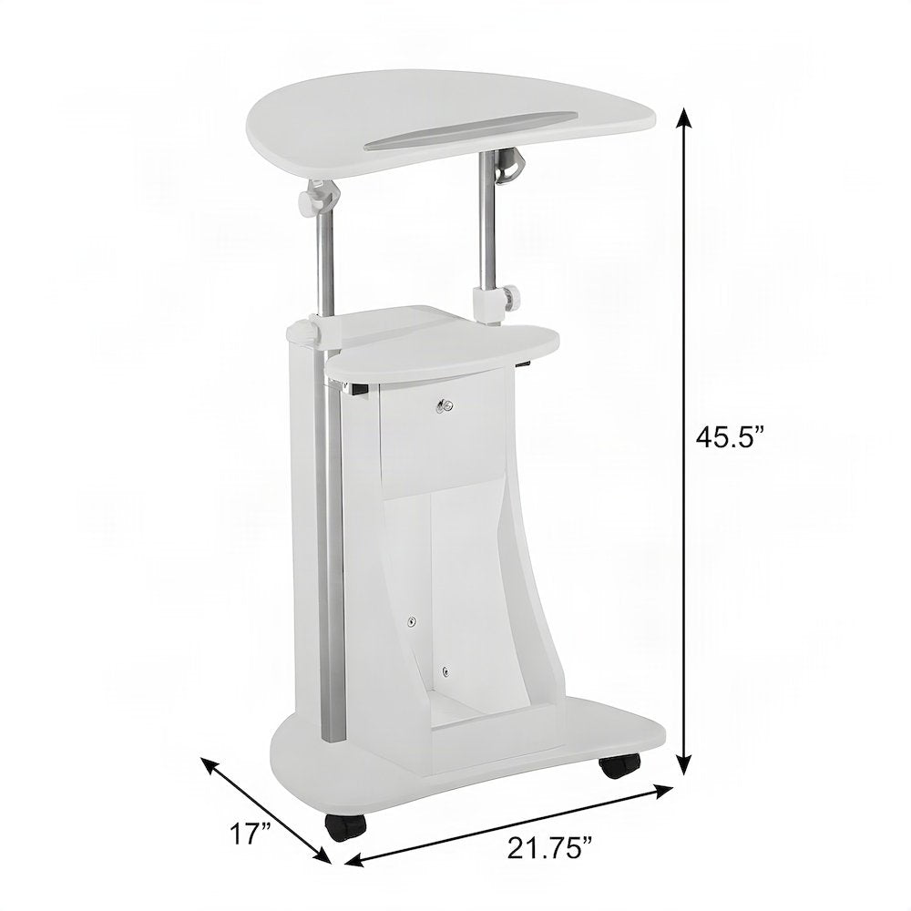 Bison Office Sit-to-Stand Rolling Laptop Cart with Locking Casters, White