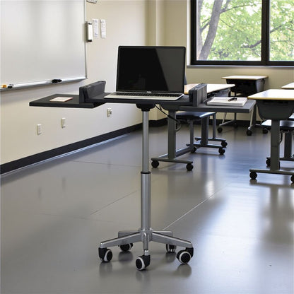 Gray Folding Desk With Adjustable Height And Panels, Portable Laptop Table