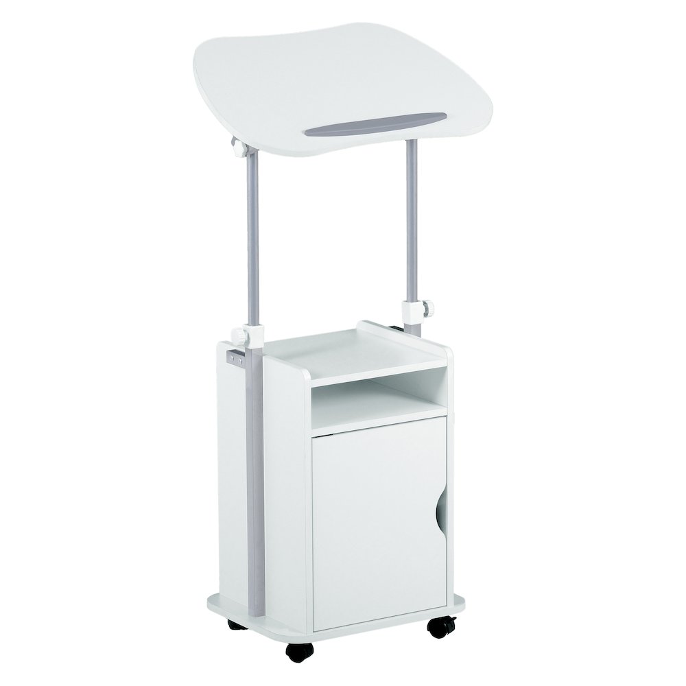 Sit-to-Stand Rolling Adjustable Laptop Cart With Storage, White