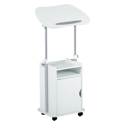 Sit-to-Stand Rolling Adjustable Laptop Cart With Storage, White