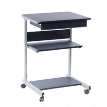 Gray Computer Cart With Storage Drawer, Dual Shelves And Metal Frame