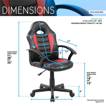 Techni Mobili Kid's Gaming and Student Racer Chair w/ Wheels